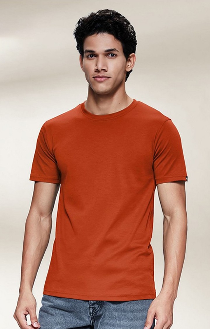 The Souled Store | Men's Orange Solid Regular T-Shirt