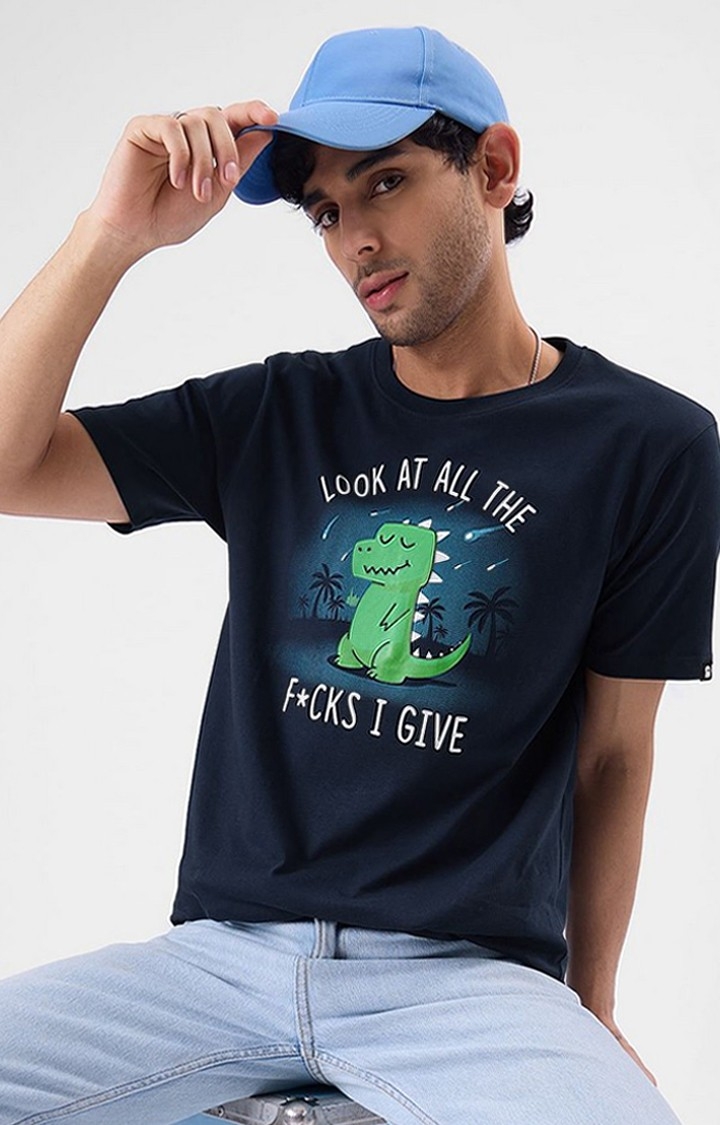 The Souled Store | Men's TSS Originals: No F**ks To Give Blue Printed Regular T-Shirt
