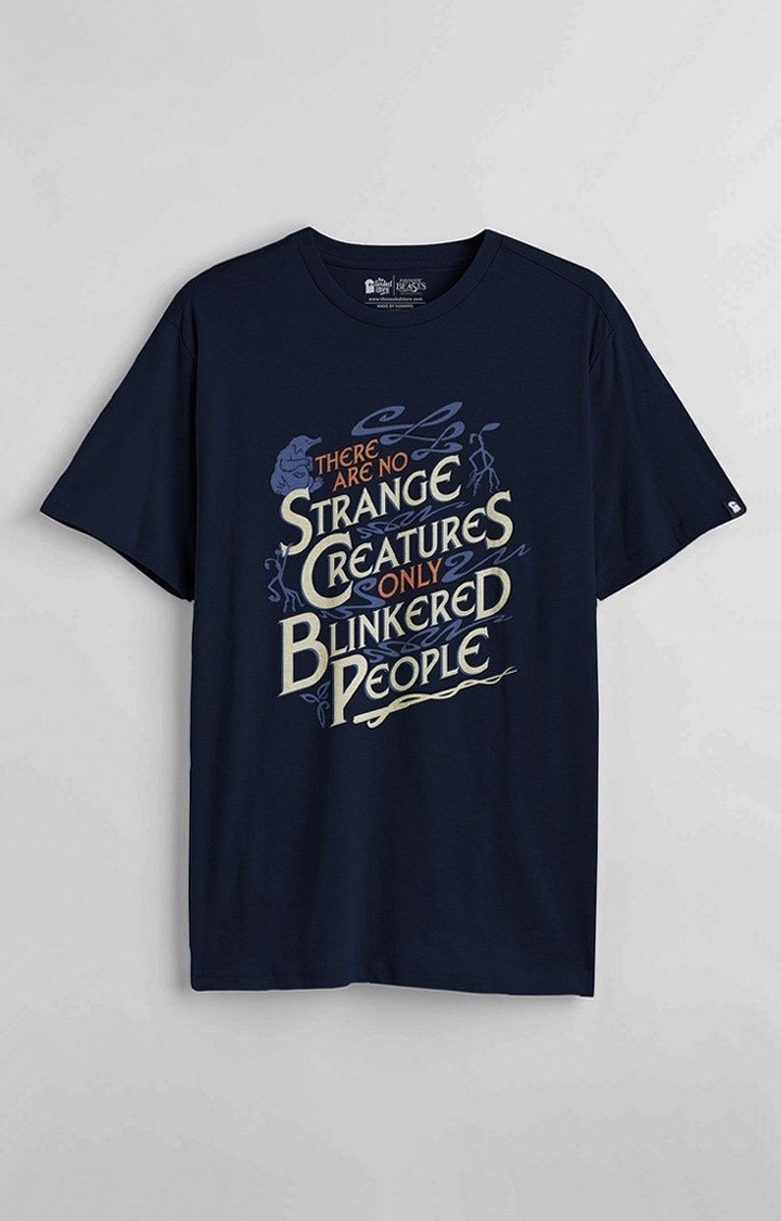 Men's Fantastic Beasts: No Strange Creatures Blue Printed Regular T-Shirt