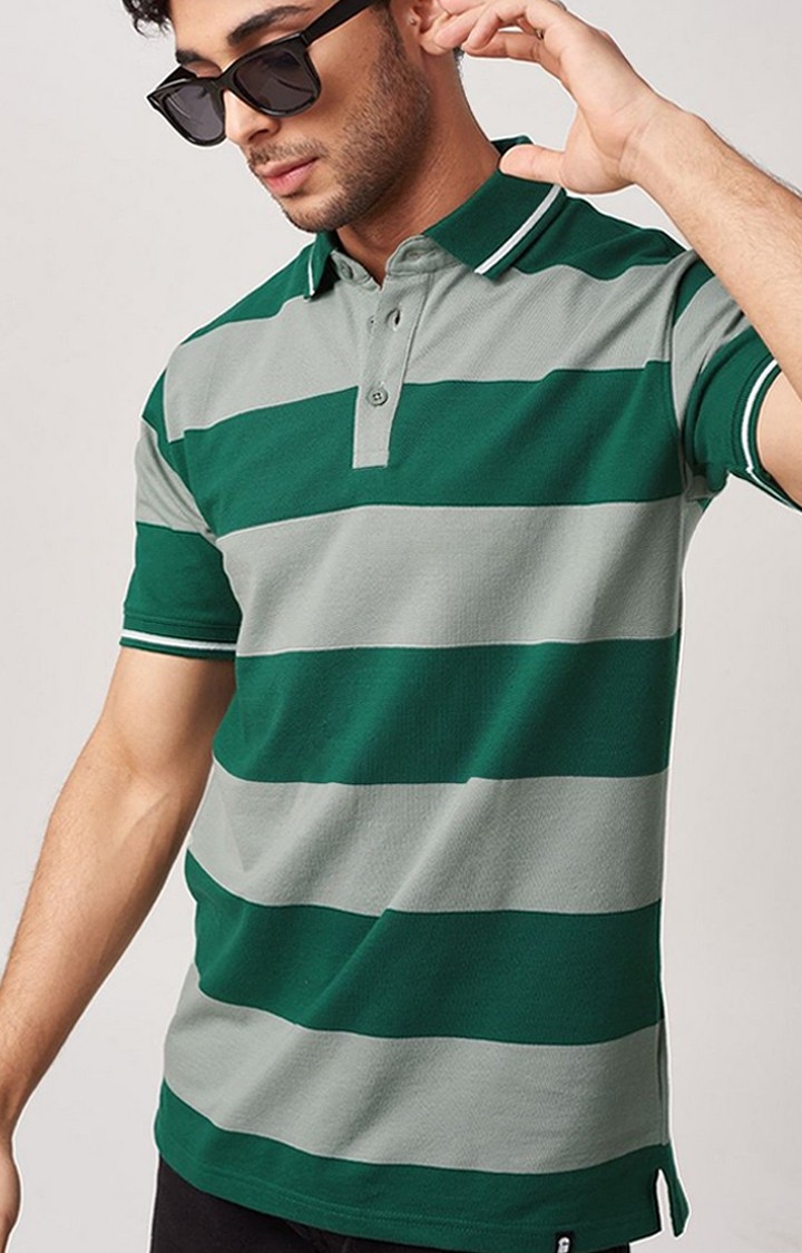 Men's Green Striped Polo T-Shirts