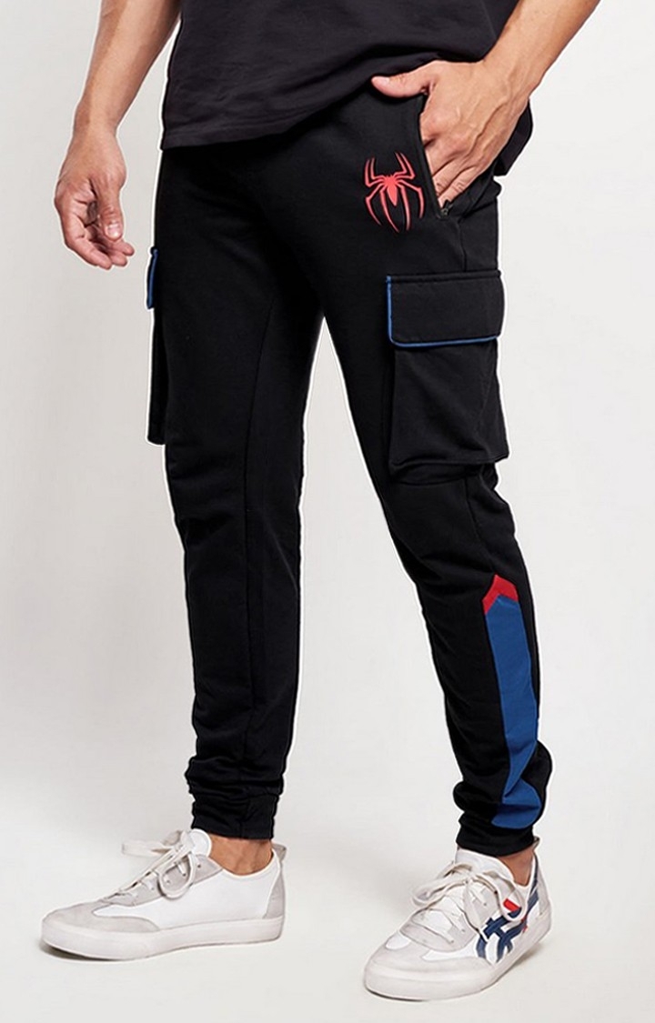 The Souled Store | Men's Spider Man Radioactive Spider Black PolyCotton Solid Cargo
