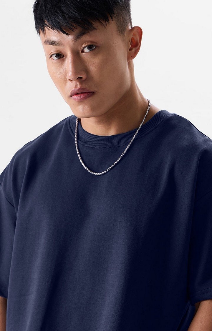 Men's Blue Solid Oversized T-Shirt