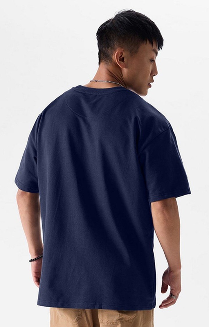 Men's Blue Solid Oversized T-Shirt