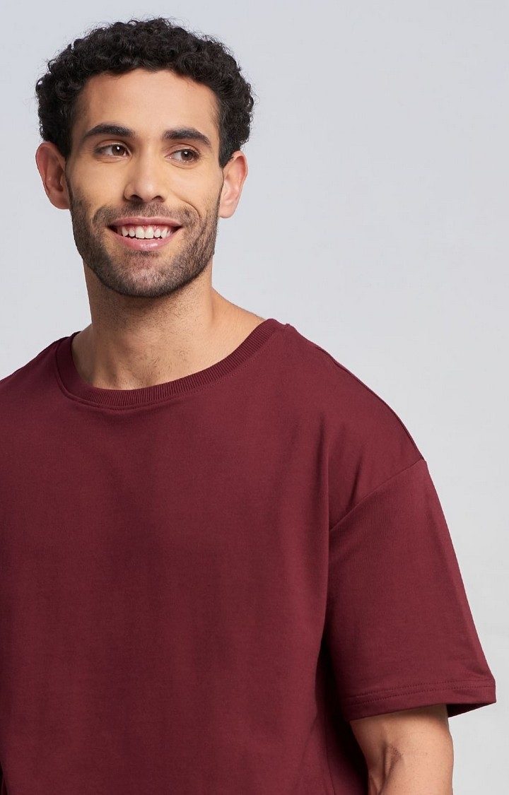 Men's Red Solid Oversized T-Shirt