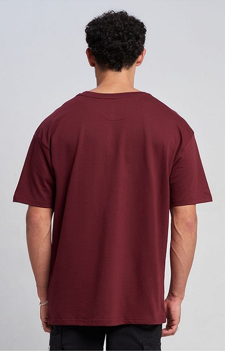 Men's Red Solid Oversized T-Shirt