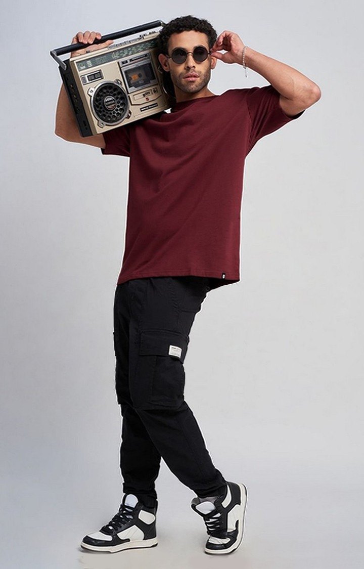 Men's Red Solid Oversized T-Shirt
