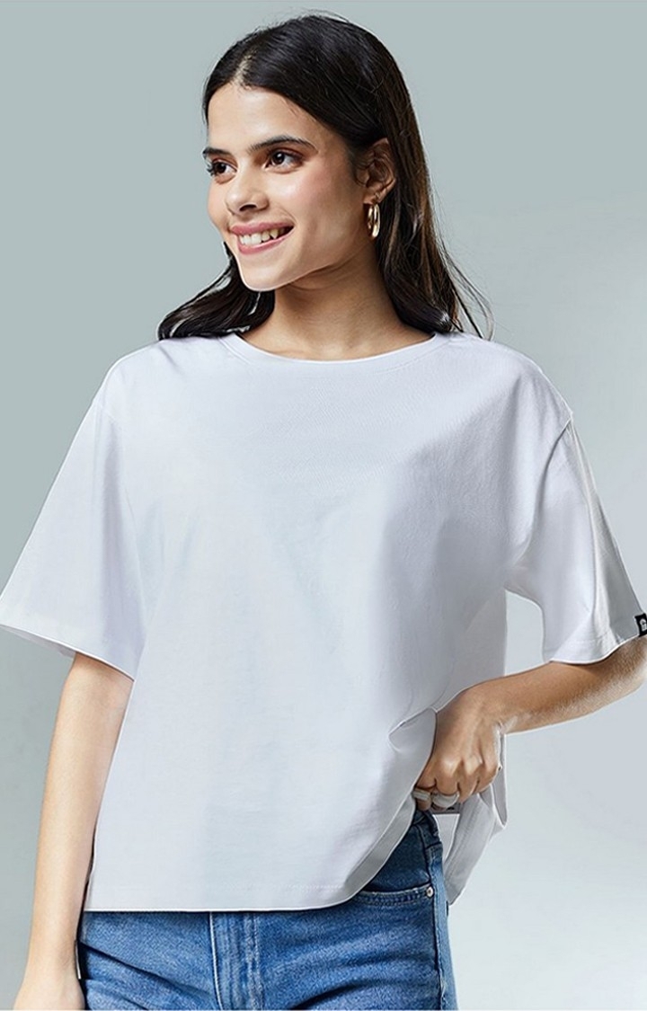 Women's White Solid Oversized T-Shirt