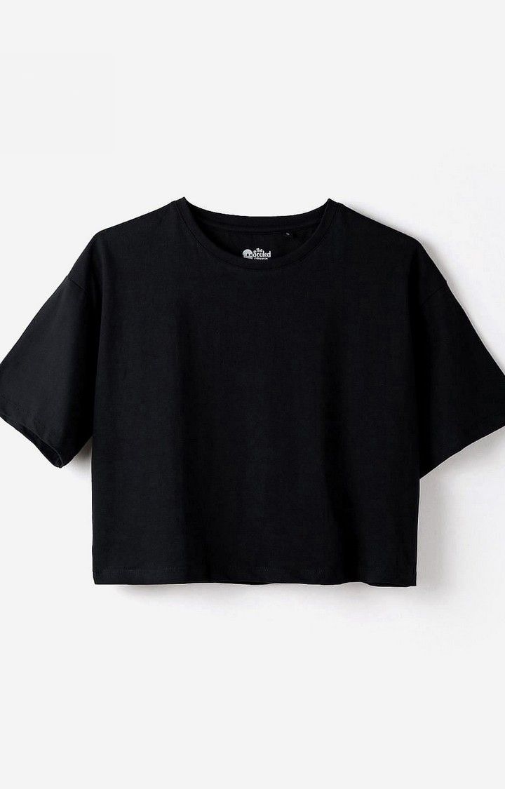 Women's Solids: Black Women's Oversized Cropped T-Shirt