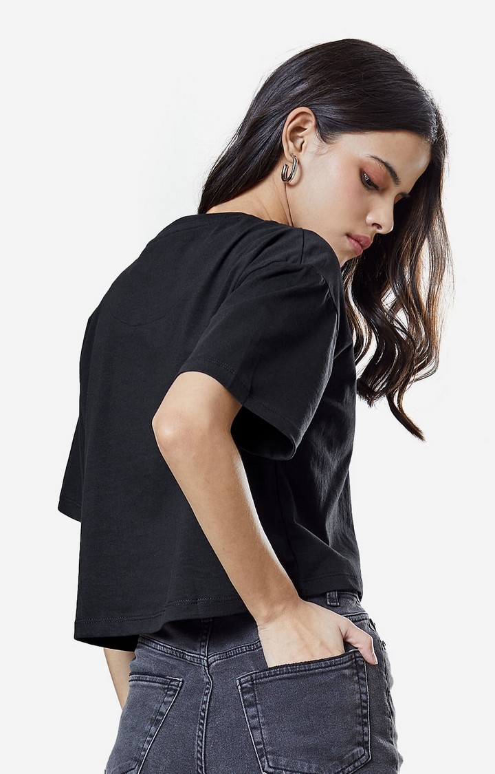 Women's Solids: Black Women's Oversized Cropped T-Shirt