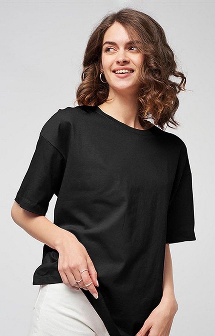 Women's Black Solid Oversized T-Shirt
