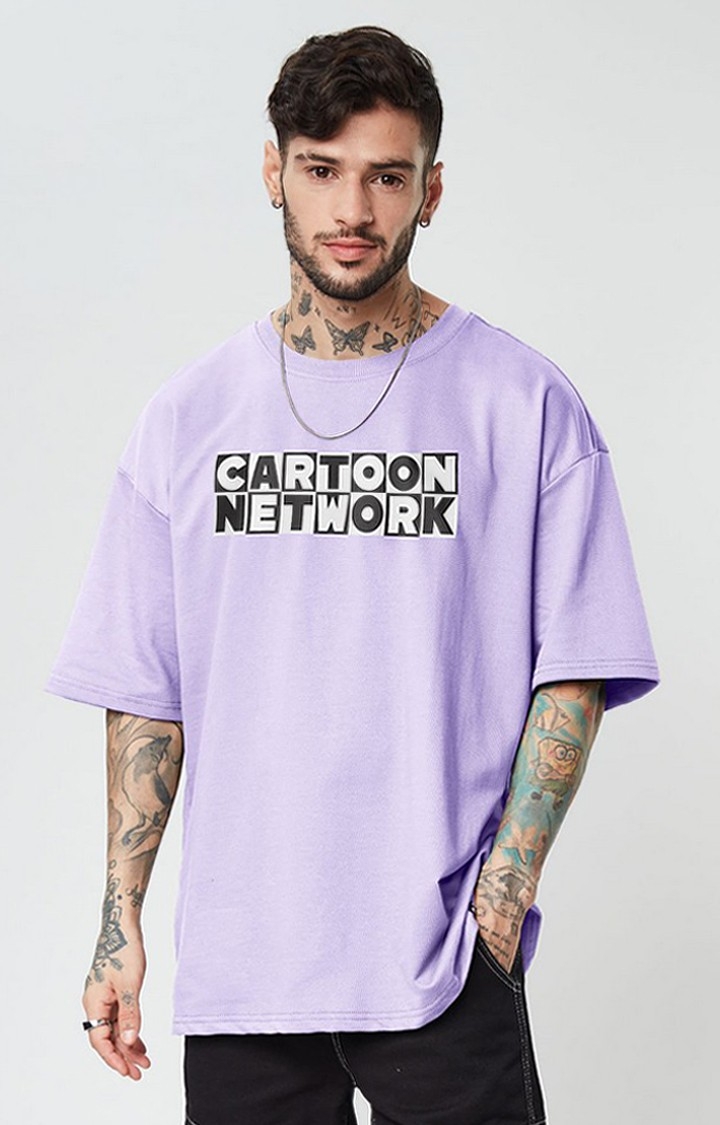 Men's Johnny Bravo: Mr Handsome Purple Printed Oversized T-Shirt