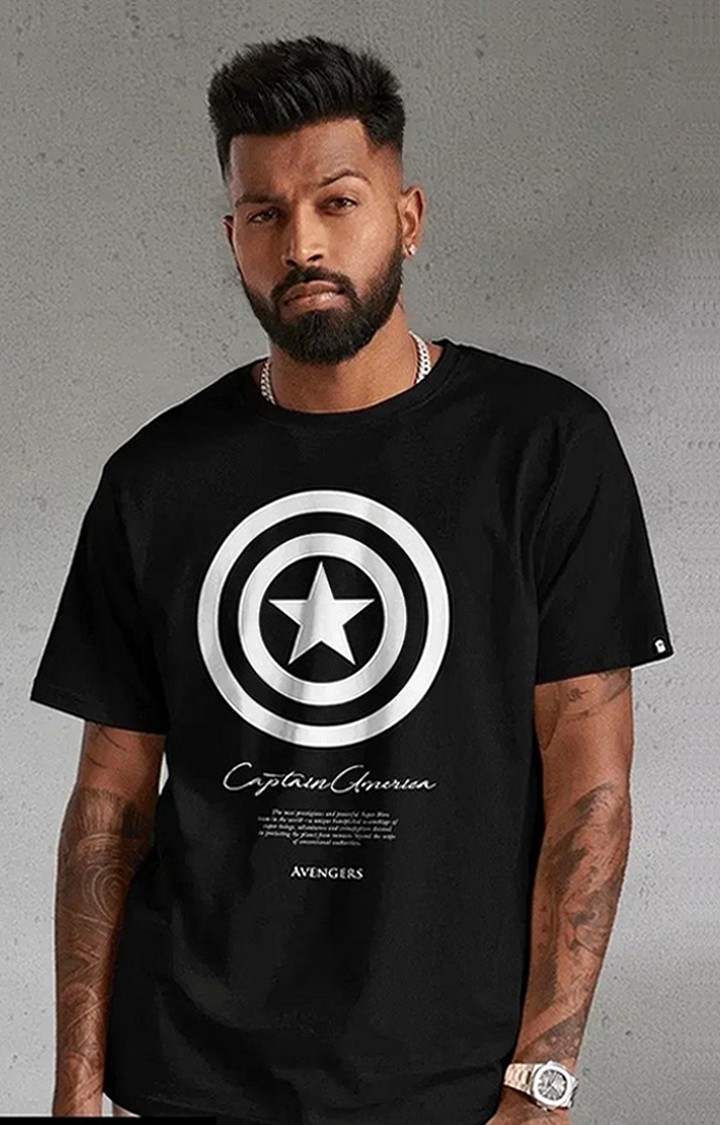 The Souled Store | Men's Captain America: Cap's Shield (Glow In The Dark) Black Printed Regular T-Shirt