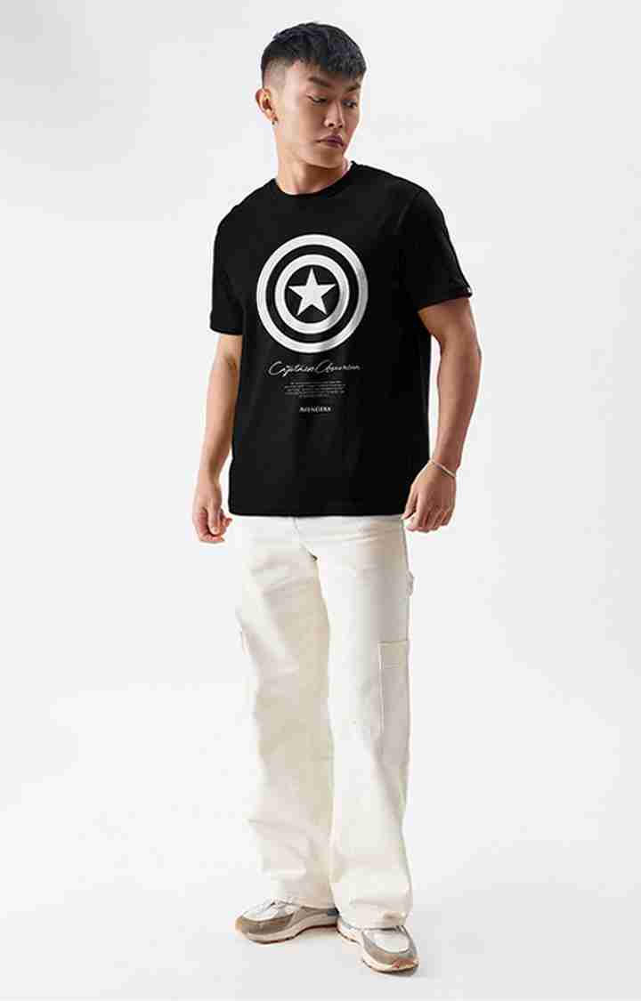 Men's Captain America: Cap's Shield (Glow In The Dark) Black Printed Regular T-Shirt