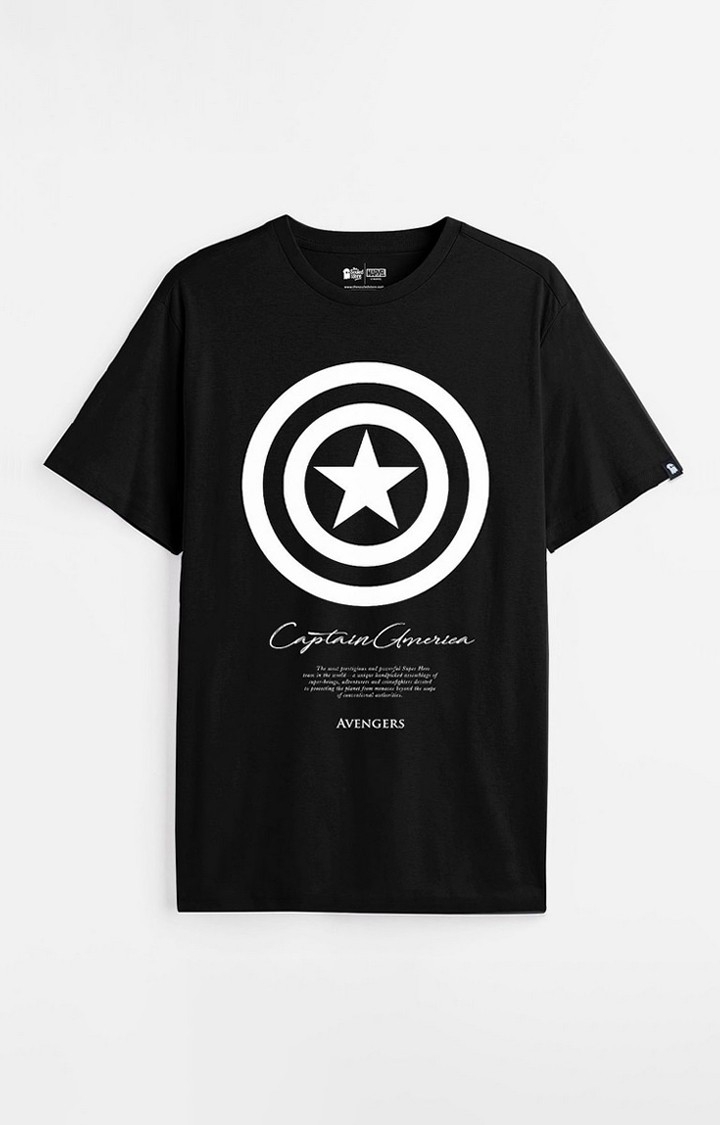 Men's Captain America: Cap's Shield (Glow In The Dark) Black Printed Regular T-Shirt