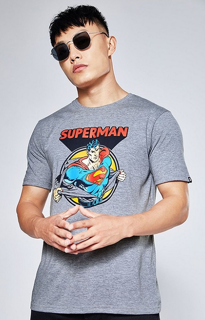 The Souled Store | Men's Superman: Alter Ego Grey Printed Regular T-Shirt