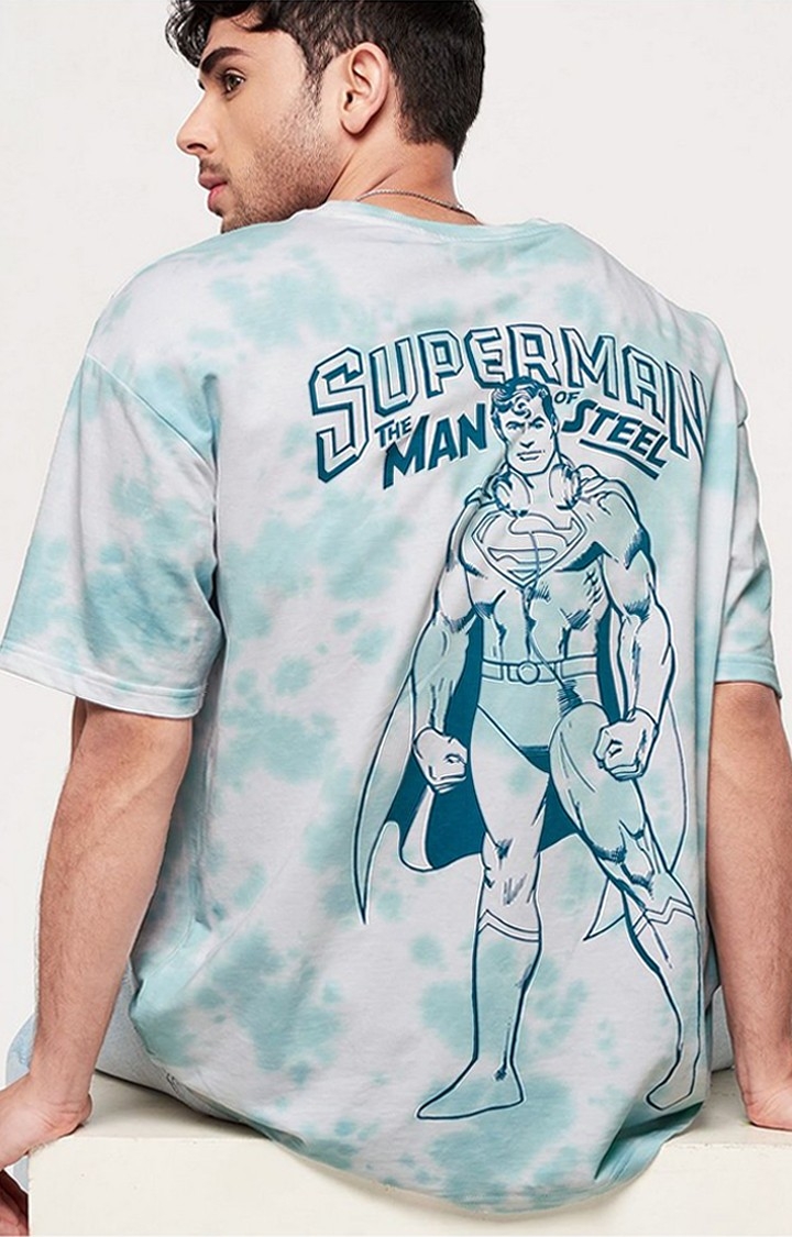 The Souled Store | Men's Blue & White Tie Dye Printed Oversized T-Shirt