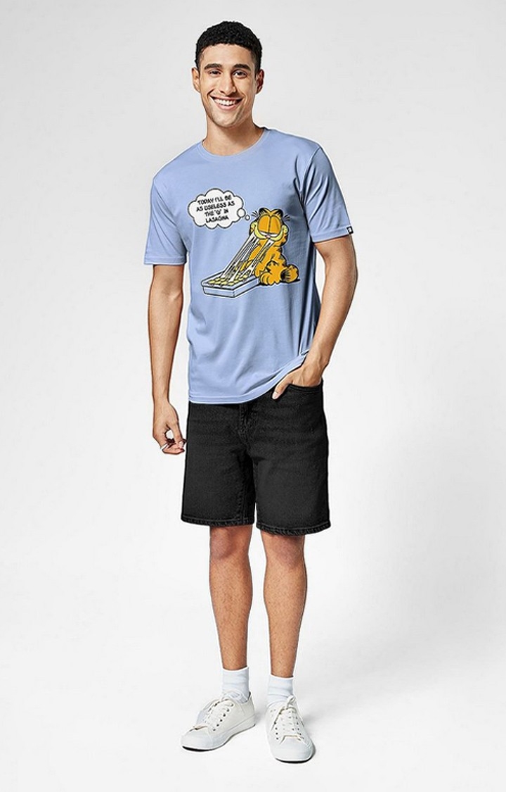 Men's Garfield: Lasagna Blue Printed Regular T-Shirt