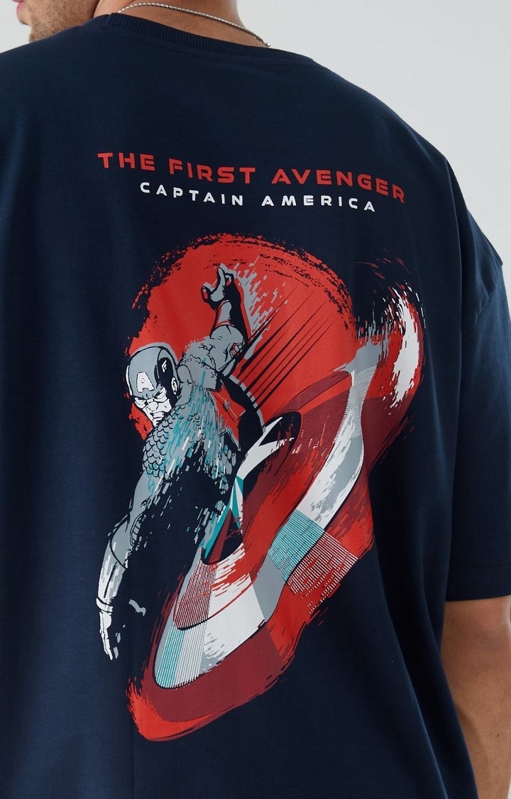 Oversized Men\'s T-Shirt Blue Captain Marvel America: Super Soldier Printed
