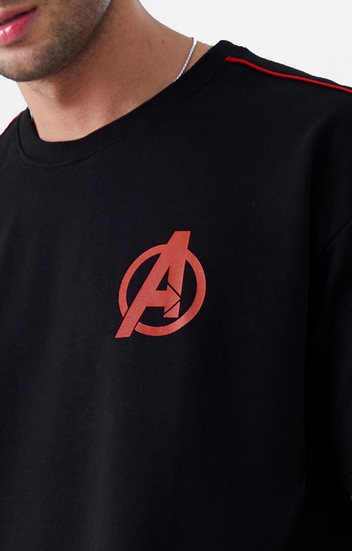Men's Marvel: Avengers (Earth's Mightiest Heroes) Black Printed Oversized T-Shirt