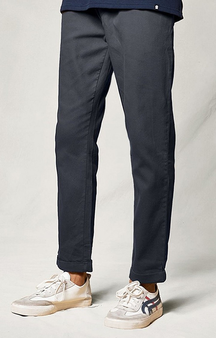 Men's  Dark Grey Cotton Solid Casual Pant