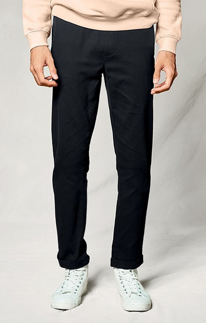 The Souled Store | Men's  Midnight Blue Cotton Solid Casual Pant