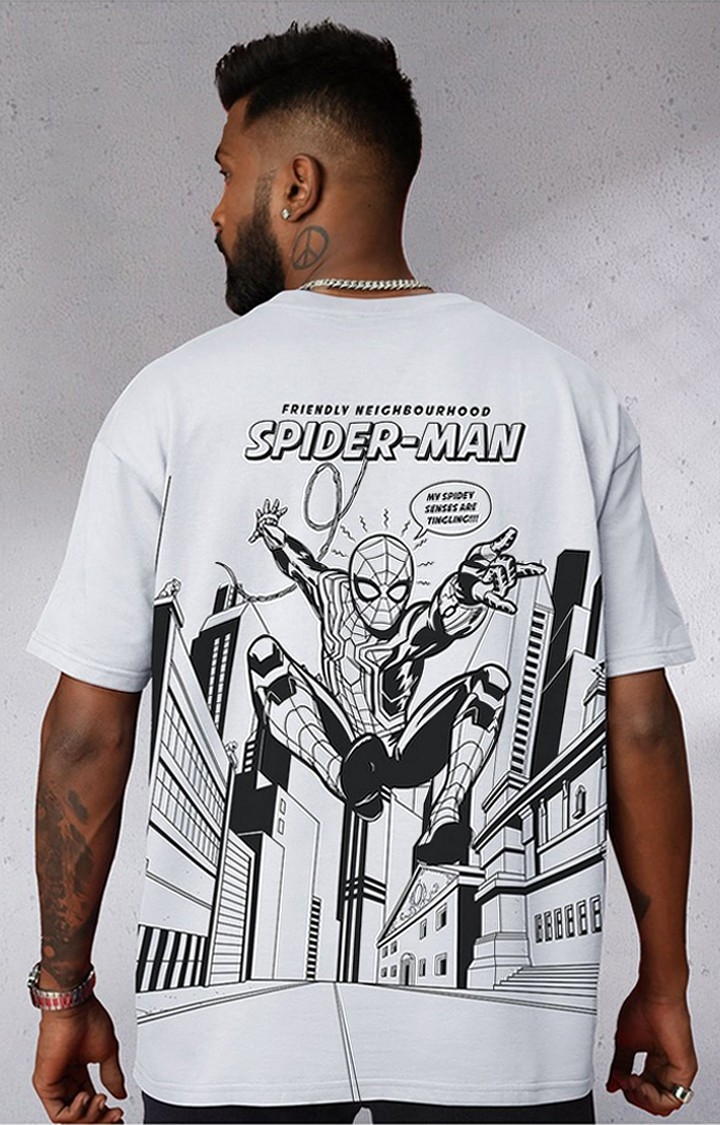 The Souled Store | Men's Spider-Man No Way Home: Spidey Sense White Solid Oversized T-Shirt