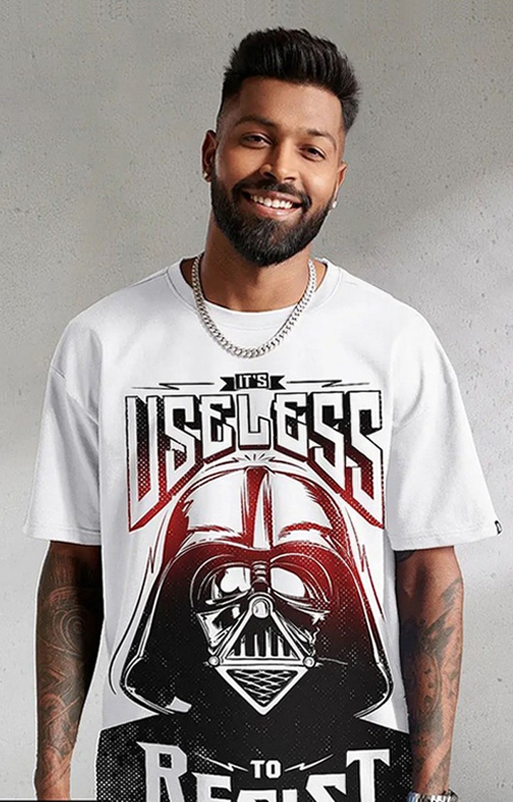 Men's Star Wars: Useless To Resist White Printed Oversized T-Shirt