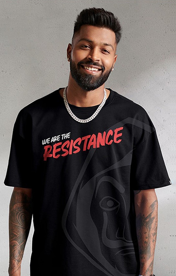 Men's Money Heist: We Are The Resistance Black Printed Oversized T-Shirt