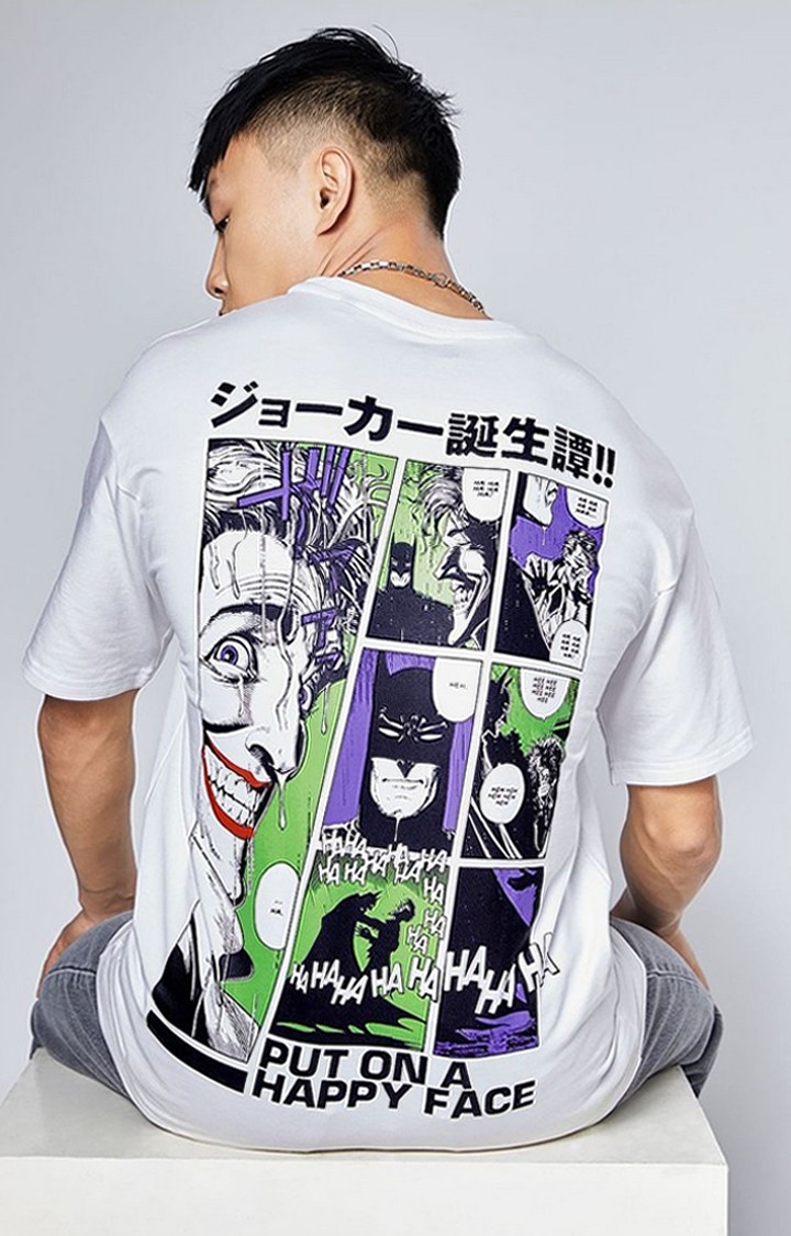 Men's Joker: Put On A Happy Face White Printed Oversized T-Shirt