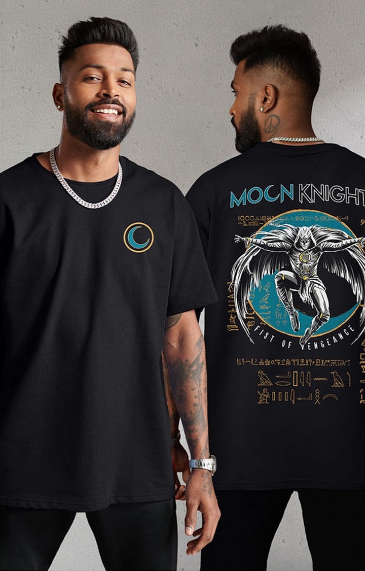 Men's Moon Knight: Fist Of Vengeance Black Printed Oversized T-Shirt