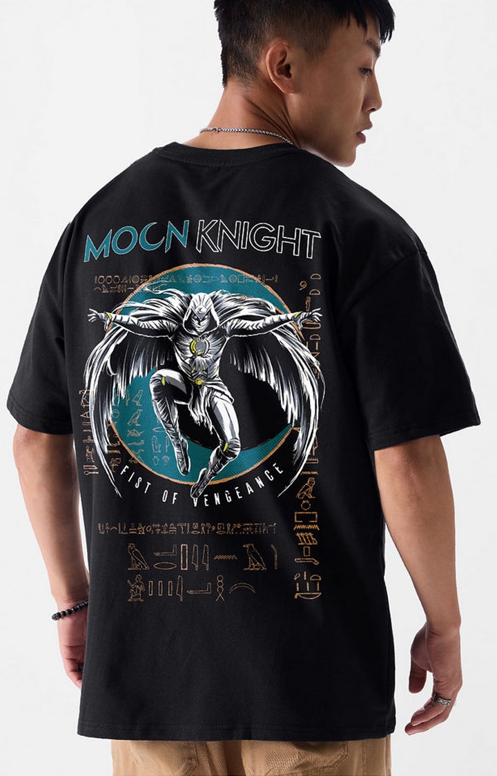 Men's Moon Knight: Fist Of Vengeance Black Printed Oversized T-Shirt
