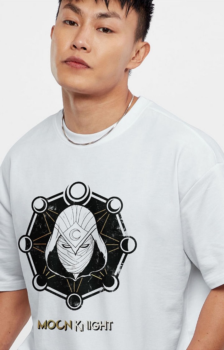 Men's Moon Knight: Graphic White Printed Oversized T-Shirt