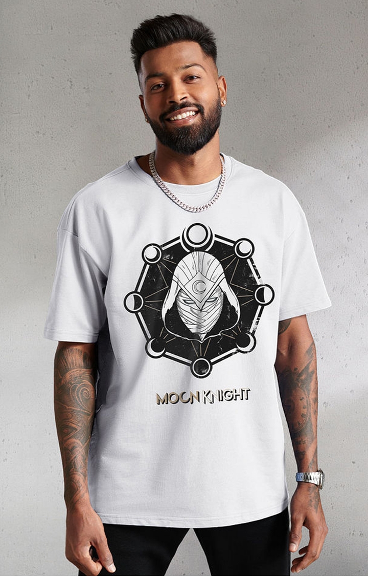 Men's Moon Knight: Graphic White Printed Oversized T-Shirt