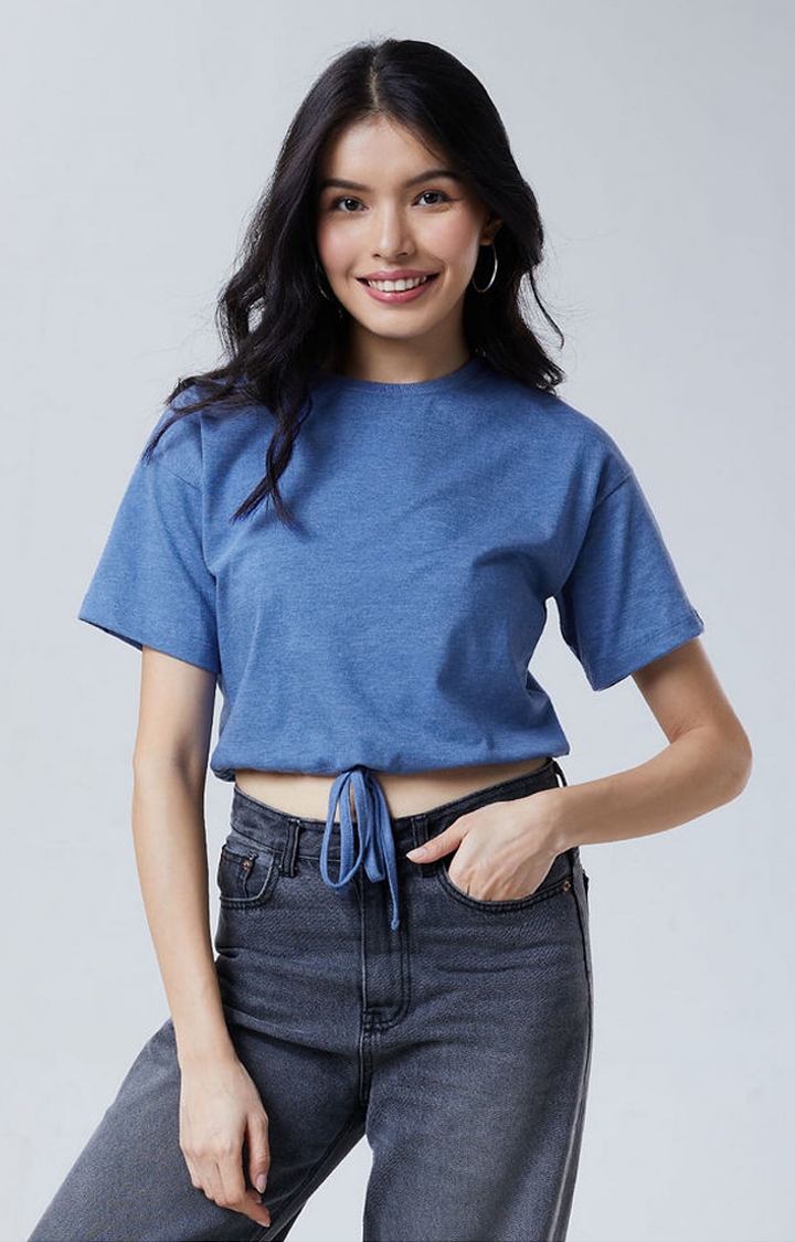 The Souled Store | Women's Blue Solid Crop Top
