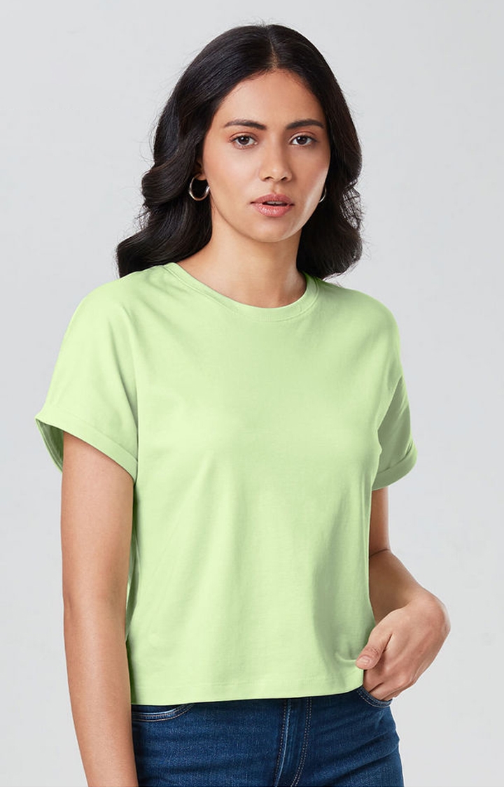 Women's Green Solid Regular T-Shirt
