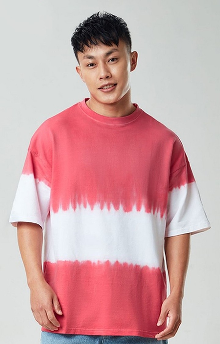 Men's Red & White Tie Dye Printed Oversized T-Shirt
