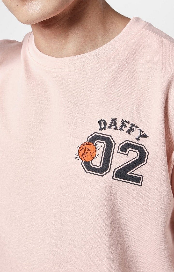 Men's Looney Tunes: Daffy in Space Jam Pink Printed Oversized T-Shirt