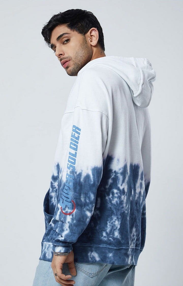 Men's Captain America: Shield Blue & White Tie Dye Printed Hoodies