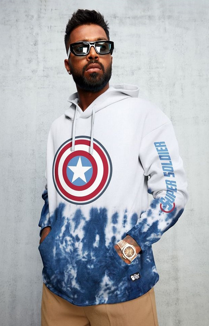 The Souled Store | Men's Captain America: Shield Blue & White Tie Dye Printed Hoodies
