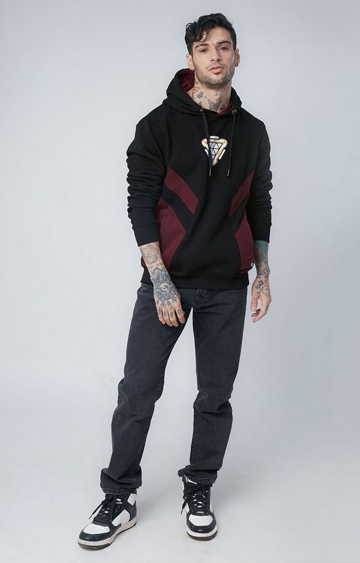 Men's Iron Man: Power Suit Black Printed Hoodies
