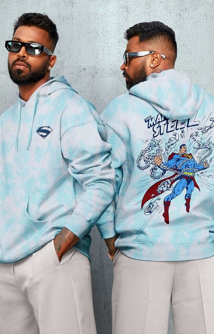Men's Superman Blue & White Tie Dye Printed Hoodies