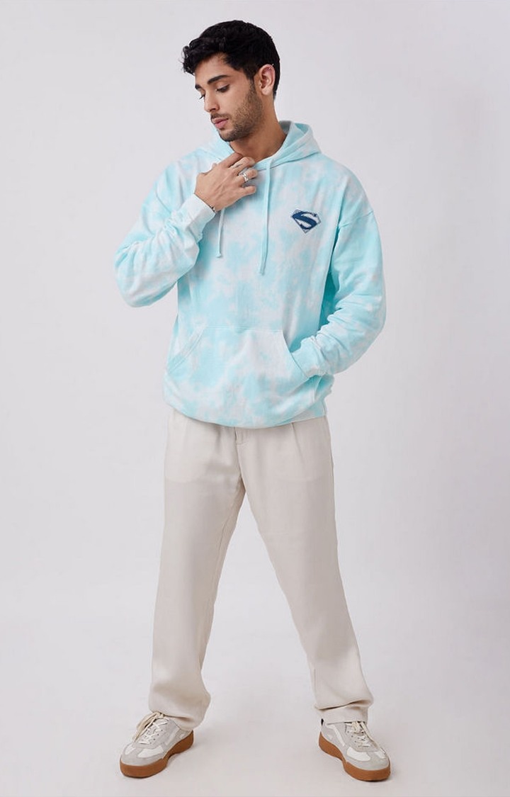 Men's Superman Blue & White Tie Dye Printed Hoodies