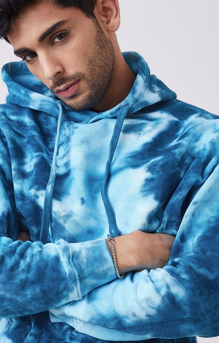 Men's Blue Tie Dye Printed Hoodies