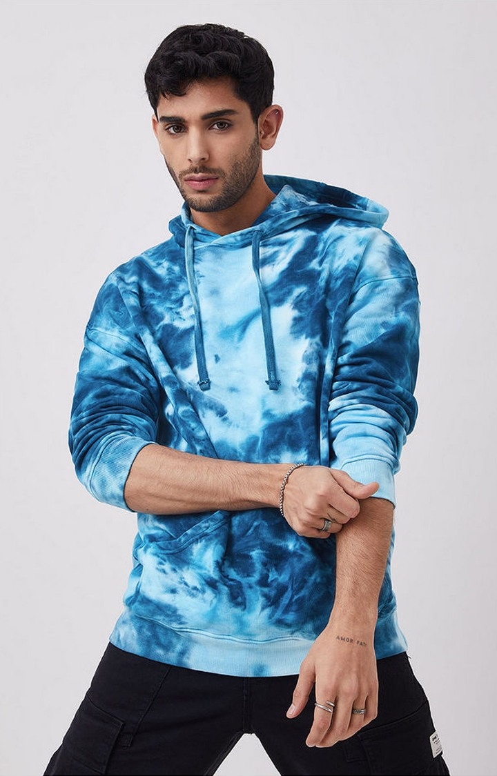 Men's Blue Tie Dye Printed Hoodies