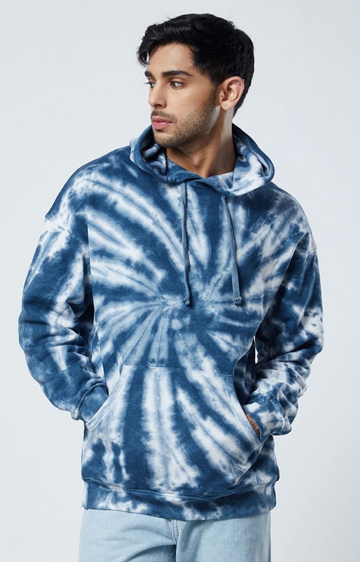 Men's Sapphire Swirl Blue Tie Dye Printed Hoodies