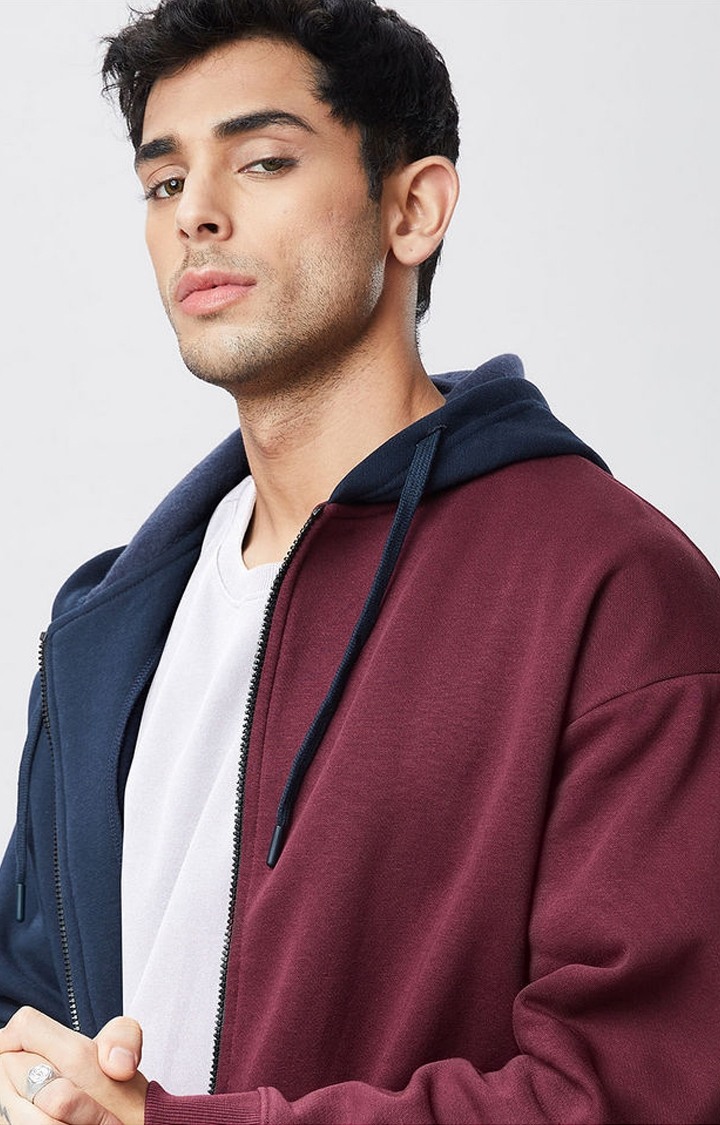 Men's Blue & Red Colourblock Hoodies