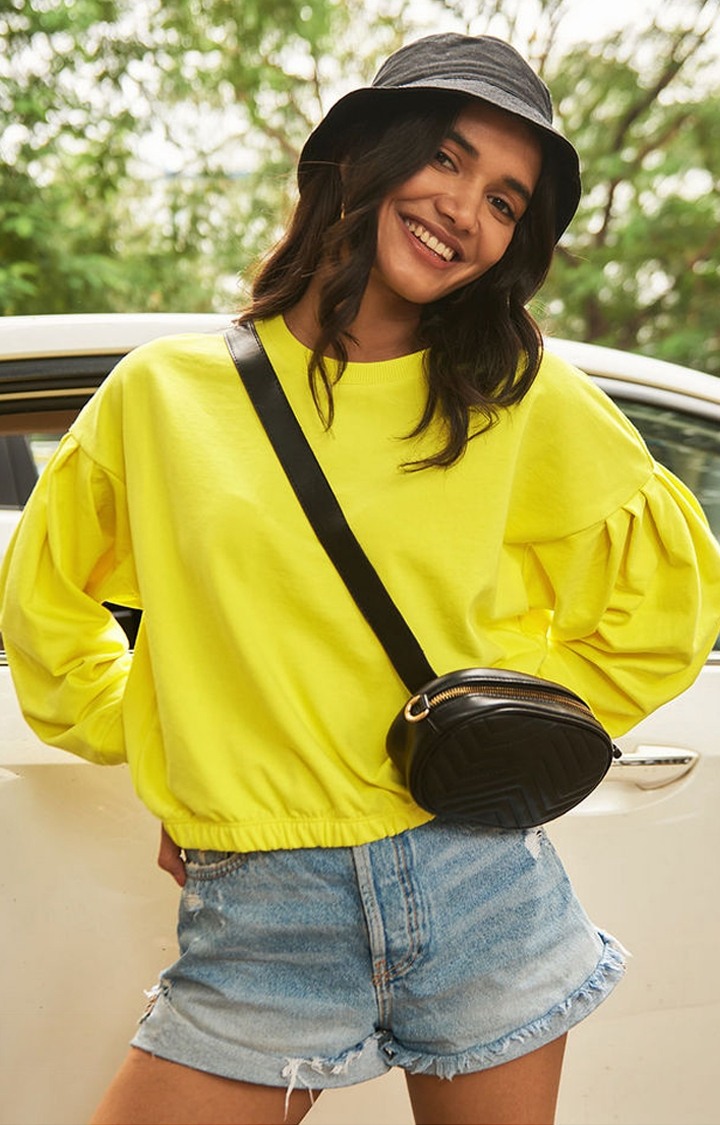 Women's Yellow Solid Crop Top