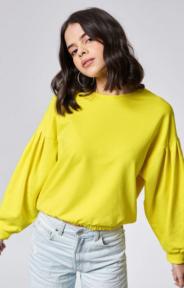 Women's Yellow Solid Crop Top