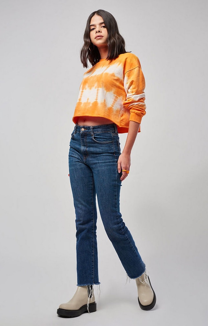 Women's Orange Squeeze Orange Tie Dye Printed Crop Top