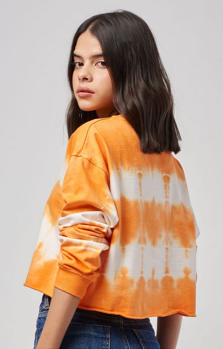 Women's Orange Squeeze Orange Tie Dye Printed Crop Top
